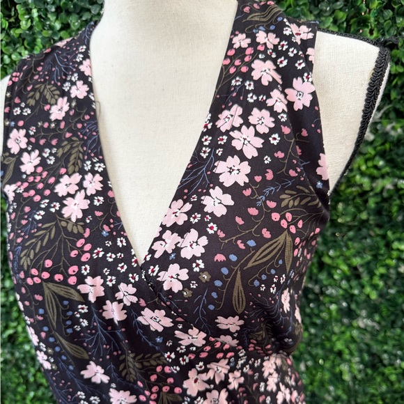LOFT Outlet Black/Pink Floral Sleeveless Wrap Dress - Picture 5 of 6